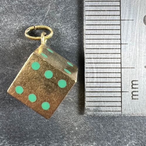 FRENCH ART DECO DIE WITH MINIATURE DICE 18K YELLOW GOLD ENAMEL CHARM PENDANT - ADDITIONAL PHOTO 11