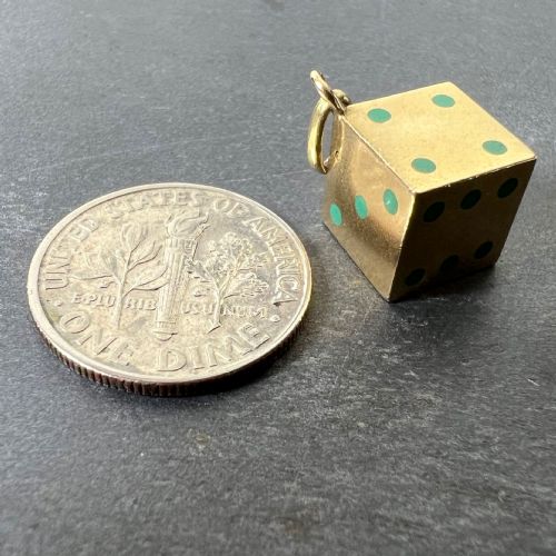 FRENCH ART DECO DIE WITH MINIATURE DICE 18K YELLOW GOLD ENAMEL CHARM PENDANT - ADDITIONAL PHOTO 12