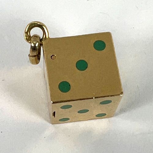 FRENCH ART DECO DIE WITH MINIATURE DICE 18K YELLOW GOLD ENAMEL CHARM PENDANT - ADDITIONAL PHOTO 13