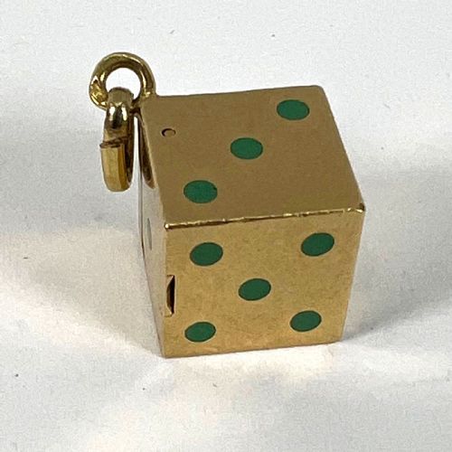 FRENCH ART DECO DIE WITH MINIATURE DICE 18K YELLOW GOLD ENAMEL CHARM PENDANT - ADDITIONAL PHOTO 14
