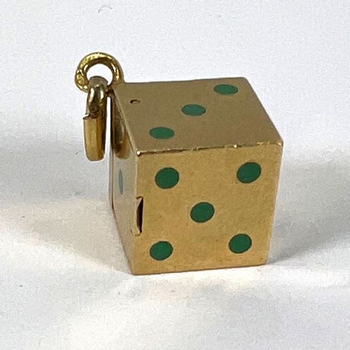 FRENCH ART DECO DIE WITH MINIATURE DICE 18K YELLOW GOLD ENAMEL CHARM PENDANT - ADDITIONAL PHOTO 15