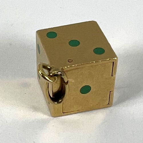 FRENCH ART DECO DIE WITH MINIATURE DICE 18K YELLOW GOLD ENAMEL CHARM PENDANT - ADDITIONAL PHOTO 16