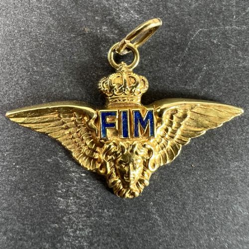 VINTAGE ITALIAN CHIAPPE AIR FORCE FIM WINGS CROWN 18K YELLOW GOLD ENAMEL CHARM PENDANT - ADDITIONAL PHOTO 1