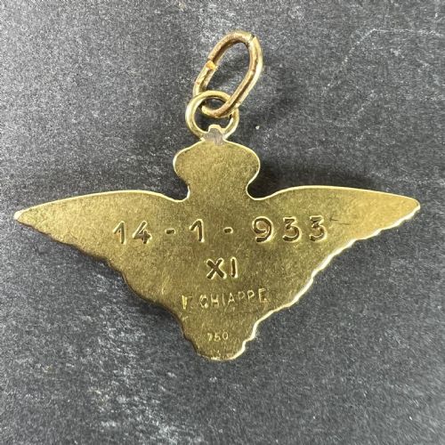 VINTAGE ITALIAN CHIAPPE AIR FORCE FIM WINGS CROWN 18K YELLOW GOLD ENAMEL CHARM PENDANT - ADDITIONAL PHOTO 2
