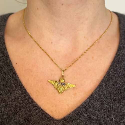 VINTAGE ITALIAN CHIAPPE AIR FORCE FIM WINGS CROWN 18K YELLOW GOLD ENAMEL CHARM PENDANT - ADDITIONAL PHOTO 3