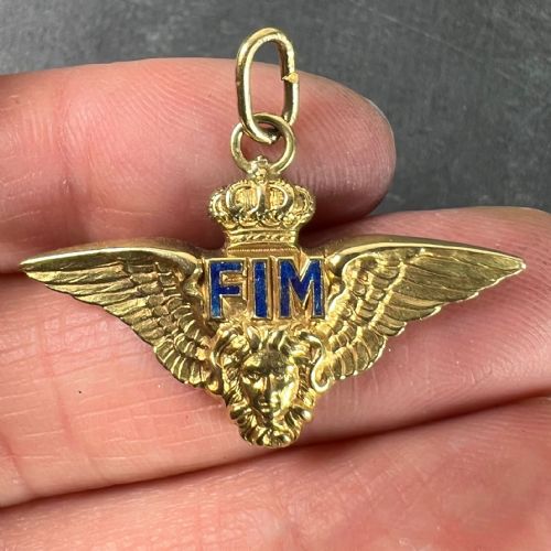 VINTAGE ITALIAN CHIAPPE AIR FORCE FIM WINGS CROWN 18K YELLOW GOLD ENAMEL CHARM PENDANT - ADDITIONAL PHOTO 4