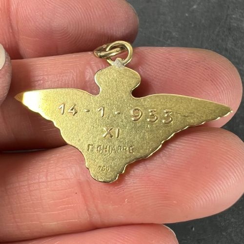 VINTAGE ITALIAN CHIAPPE AIR FORCE FIM WINGS CROWN 18K YELLOW GOLD ENAMEL CHARM PENDANT - ADDITIONAL PHOTO 7