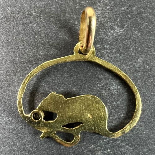 VINTAGE MOUSE BLUE SAPPHIRE 18K YELLOW GOLD CHARM PENDANT - ADDITIONAL PHOTO 2