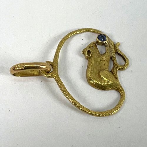 VINTAGE MOUSE BLUE SAPPHIRE 18K YELLOW GOLD CHARM PENDANT - ADDITIONAL PHOTO 13