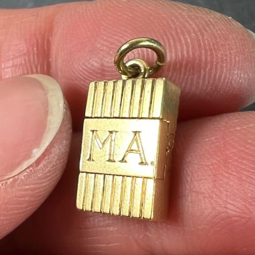 VINTAGE DECO FOLDING FOB SEAL INITIALS AM 18K YELLOW GOLD CHARM PENDANT - ADDITIONAL PHOTO 8