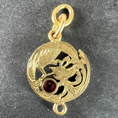 FRENCH ART NOUVEAU GRIFFON CHIMERA 18 KARAT YELLOW GOLD RUBY CHARM PENDANT - ADDITIONAL PHOTO 2
