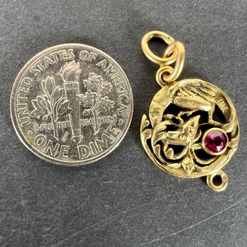 FRENCH ART NOUVEAU GRIFFON CHIMERA 18 KARAT YELLOW GOLD RUBY CHARM PENDANT - ADDITIONAL PHOTO 9