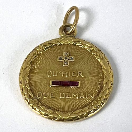 AUGIS FRENCH PLUS HIER RUBY DIAMOND 18K YELLOW GOLD LOVE CHARM PENDANT - ADDITIONAL PHOTO 13