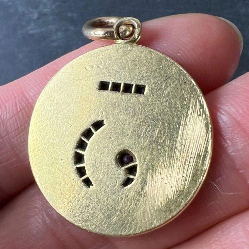LUCKY 'NUMBER 3' BAGUETTE CUT RUBY 18K YELLOW GOLD GOOD LUCK CHARM PENDANT - ADDITIONAL PHOTO 7