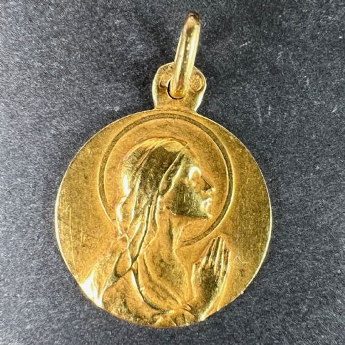 ANTIQUE FRENCH 18K YELLOW GOLD VIRGIN MARY RELIGIOUS PENDANT MEDAL - ADDITIONAL PHOTO 1