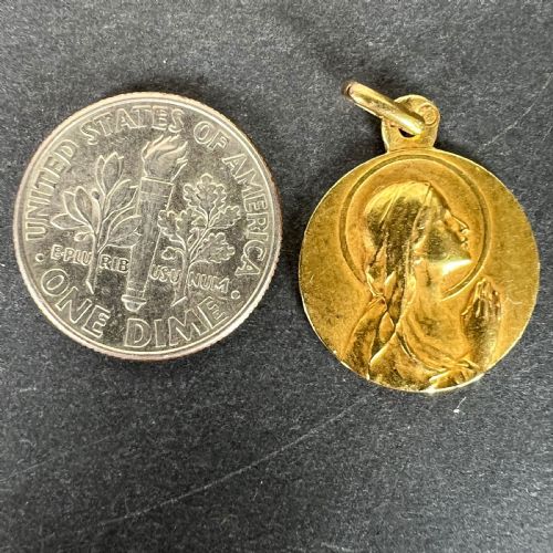 ANTIQUE FRENCH 18K YELLOW GOLD VIRGIN MARY RELIGIOUS PENDANT MEDAL - ADDITIONAL PHOTO 9