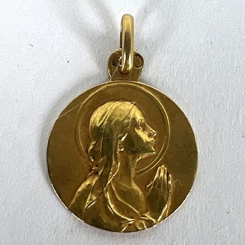 ANTIQUE FRENCH 18K YELLOW GOLD VIRGIN MARY RELIGIOUS PENDANT MEDAL - ADDITIONAL PHOTO 10