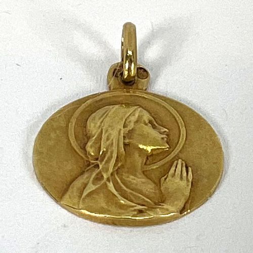 ANTIQUE FRENCH 18K YELLOW GOLD VIRGIN MARY RELIGIOUS PENDANT MEDAL - ADDITIONAL PHOTO 12