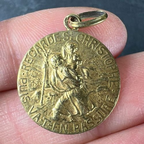 FRENCH TAIRAC SAINT CHRISTOPHER 18K YELLOW GOLD RELIGIOUS TRAVEL MEDAL PENDANT - ADDITIONAL PHOTO 4