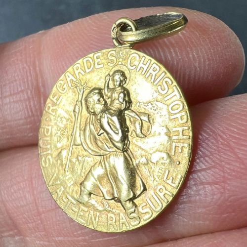FRENCH TAIRAC SAINT CHRISTOPHER 18K YELLOW GOLD RELIGIOUS TRAVEL MEDAL PENDANT - ADDITIONAL PHOTO 5