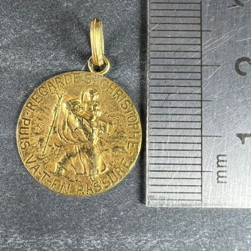 FRENCH TAIRAC SAINT CHRISTOPHER 18K YELLOW GOLD RELIGIOUS TRAVEL MEDAL PENDANT - ADDITIONAL PHOTO 8