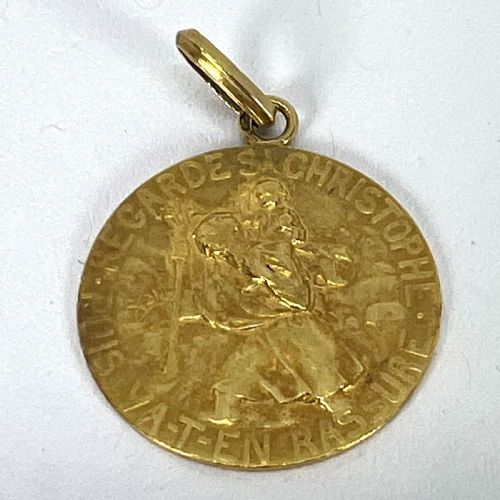 FRENCH TAIRAC SAINT CHRISTOPHER 18K YELLOW GOLD RELIGIOUS TRAVEL MEDAL PENDANT - ADDITIONAL PHOTO 10