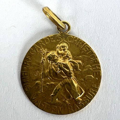 FRENCH TAIRAC SAINT CHRISTOPHER 18K YELLOW GOLD RELIGIOUS TRAVEL MEDAL PENDANT - ADDITIONAL PHOTO 12