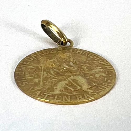 FRENCH TAIRAC SAINT CHRISTOPHER 18K YELLOW GOLD RELIGIOUS TRAVEL MEDAL PENDANT - ADDITIONAL PHOTO 13