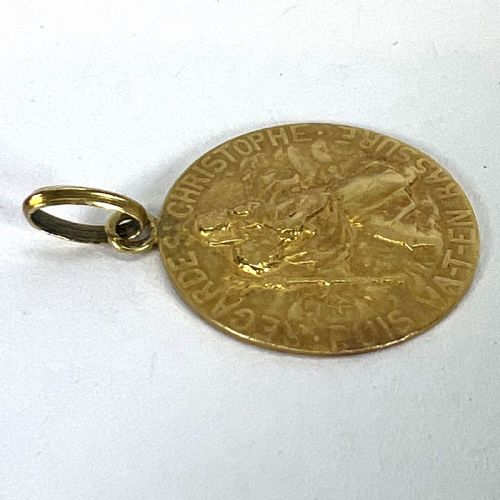 FRENCH TAIRAC SAINT CHRISTOPHER 18K YELLOW GOLD RELIGIOUS TRAVEL MEDAL PENDANT - ADDITIONAL PHOTO 14