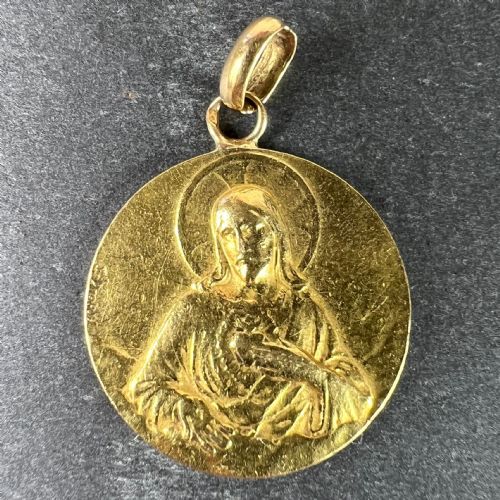 DROPSY SACRED HEART VIRGIN MARY MADONNA CARMELI 18K YELLOW GOLD MEDAL PENDANT - ADDITIONAL PHOTO 1