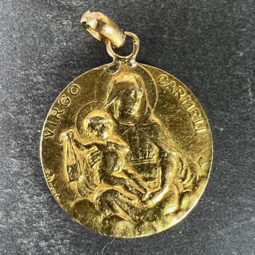 DROPSY SACRED HEART VIRGIN MARY MADONNA CARMELI 18K YELLOW GOLD MEDAL PENDANT - ADDITIONAL PHOTO 2