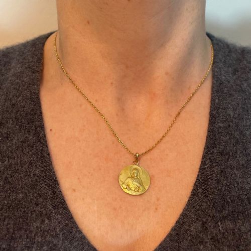 DROPSY SACRED HEART VIRGIN MARY MADONNA CARMELI 18K YELLOW GOLD MEDAL PENDANT - ADDITIONAL PHOTO 3