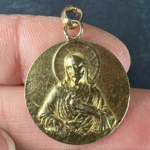 DROPSY SACRED HEART VIRGIN MARY MADONNA CARMELI 18K YELLOW GOLD MEDAL PENDANT - ADDITIONAL PHOTO 4