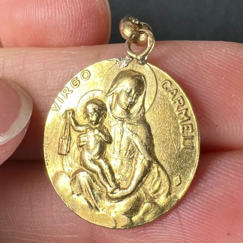 DROPSY SACRED HEART VIRGIN MARY MADONNA CARMELI 18K YELLOW GOLD MEDAL PENDANT - ADDITIONAL PHOTO 6