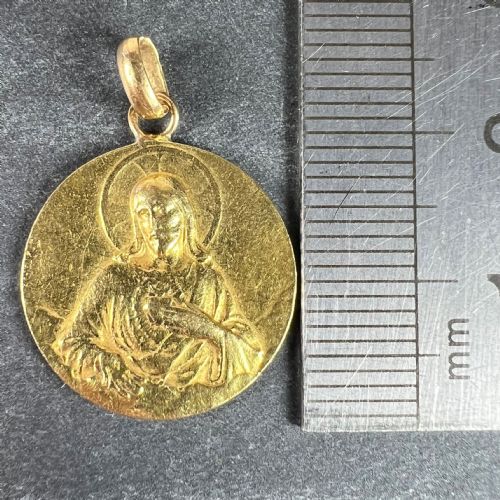 DROPSY SACRED HEART VIRGIN MARY MADONNA CARMELI 18K YELLOW GOLD MEDAL PENDANT - ADDITIONAL PHOTO 8