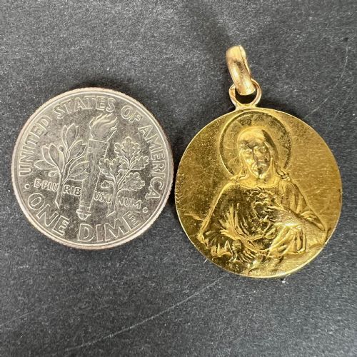 DROPSY SACRED HEART VIRGIN MARY MADONNA CARMELI 18K YELLOW GOLD MEDAL PENDANT - ADDITIONAL PHOTO 9