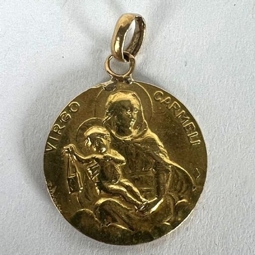 DROPSY SACRED HEART VIRGIN MARY MADONNA CARMELI 18K YELLOW GOLD MEDAL PENDANT - ADDITIONAL PHOTO 11
