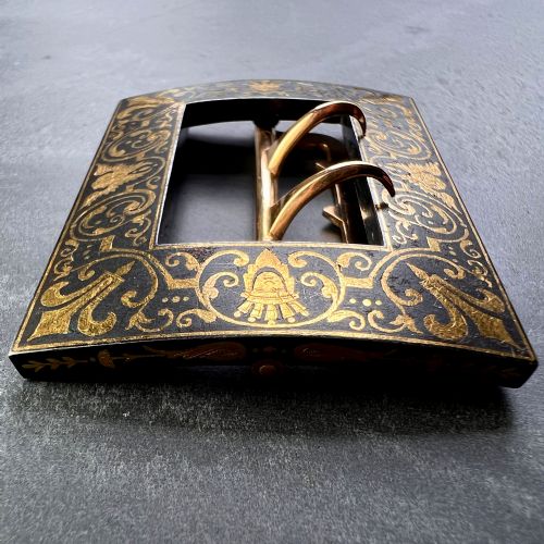 FRENCH TISSOT 18K YELLOW GOLD DAMASCENE STEEL BELT BUCKLE - ADDITIONAL PHOTO 3