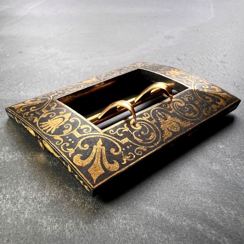 FRENCH TISSOT 18K YELLOW GOLD DAMASCENE STEEL BELT BUCKLE - ADDITIONAL PHOTO 4