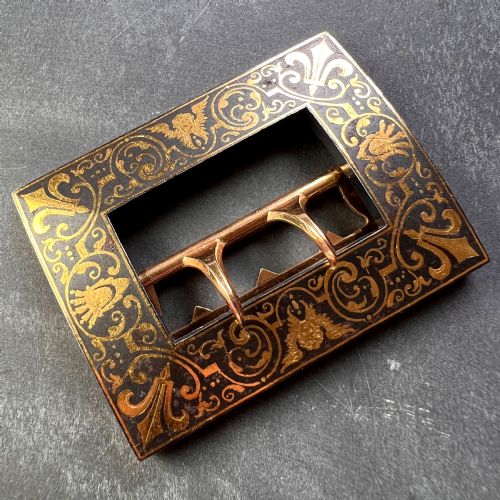 FRENCH TISSOT 18K YELLOW GOLD DAMASCENE STEEL BELT BUCKLE - ADDITIONAL PHOTO 5