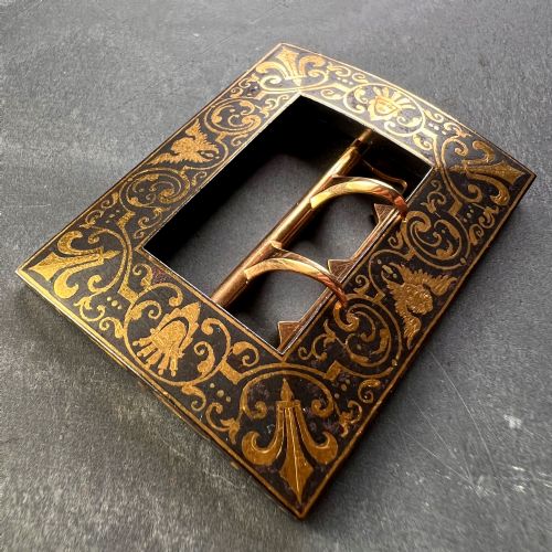 FRENCH TISSOT 18K YELLOW GOLD DAMASCENE STEEL BELT BUCKLE - ADDITIONAL PHOTO 6