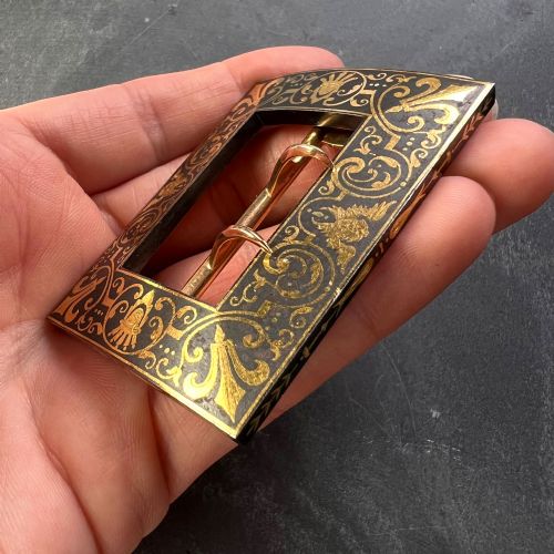 FRENCH TISSOT 18K YELLOW GOLD DAMASCENE STEEL BELT BUCKLE - ADDITIONAL PHOTO 10