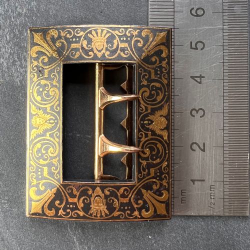 FRENCH TISSOT 18K YELLOW GOLD DAMASCENE STEEL BELT BUCKLE - ADDITIONAL PHOTO 11
