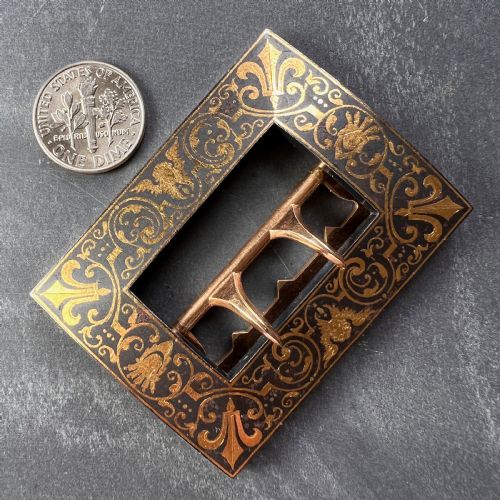 FRENCH TISSOT 18K YELLOW GOLD DAMASCENE STEEL BELT BUCKLE - ADDITIONAL PHOTO 12