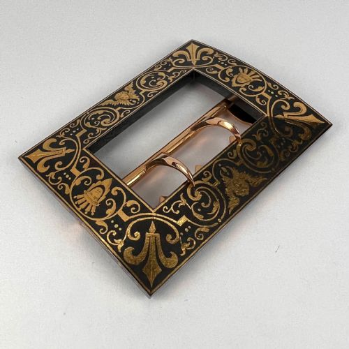FRENCH TISSOT 18K YELLOW GOLD DAMASCENE STEEL BELT BUCKLE - ADDITIONAL PHOTO 15