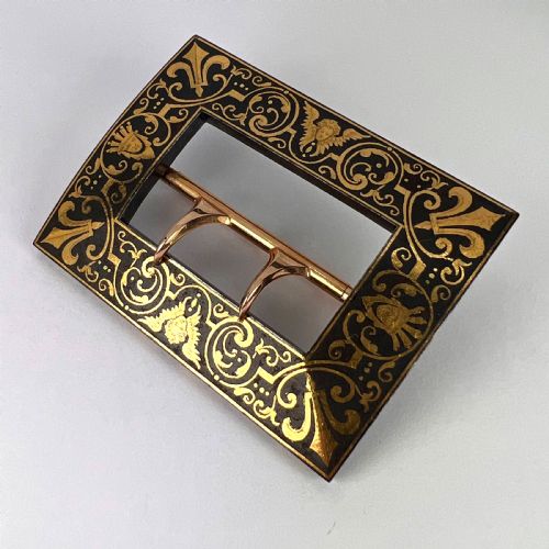 FRENCH TISSOT 18K YELLOW GOLD DAMASCENE STEEL BELT BUCKLE - ADDITIONAL PHOTO 19