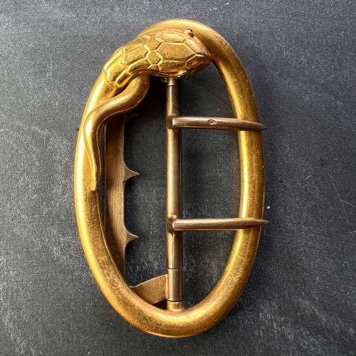 FRENCH 18K YELLOW GOLD SILVER GARNET SNAKE BELT BUCKLE - ADDITIONAL PHOTO 1