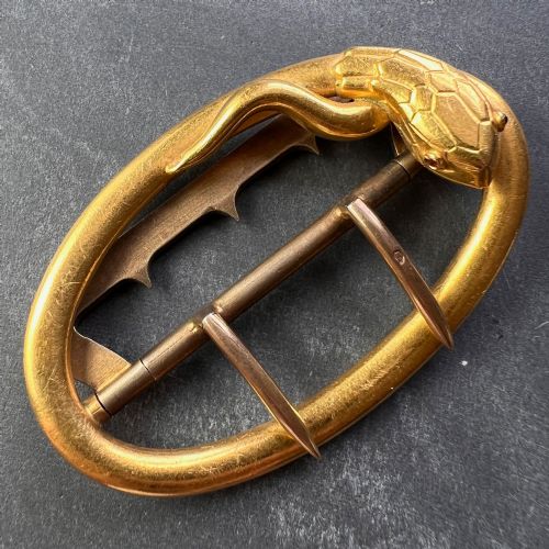 FRENCH 18K YELLOW GOLD SILVER GARNET SNAKE BELT BUCKLE - ADDITIONAL PHOTO 2