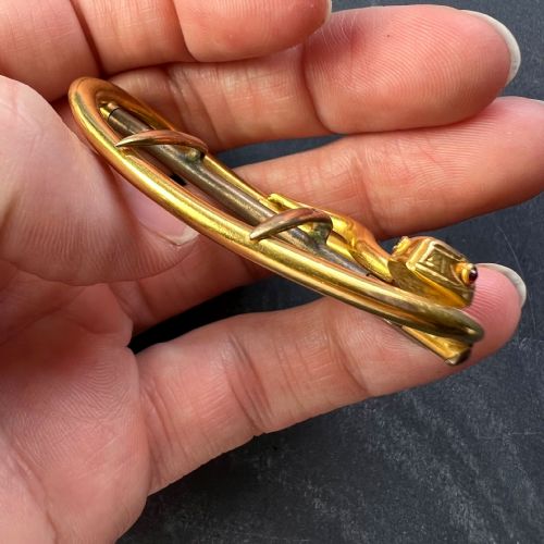 FRENCH 18K YELLOW GOLD SILVER GARNET SNAKE BELT BUCKLE - ADDITIONAL PHOTO 8