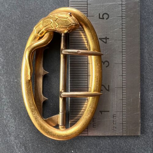 FRENCH 18K YELLOW GOLD SILVER GARNET SNAKE BELT BUCKLE - ADDITIONAL PHOTO 11